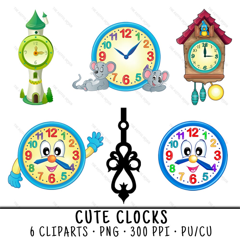 Clock Clipart Cute Clock Clipart Clock Clip Art Cute Clock Etsy