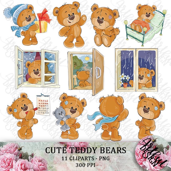 Teddy Bear Clip Art Cute Bear Clipart Teddy Bear Clipart Etsy