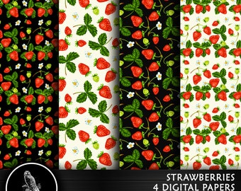 Strawberry Digital Paper, Fruit Digital Paper, Strawberry Scrapbook Paper, Strawberry Pattern, Strawberry Paper, Strawberry Wallpaper