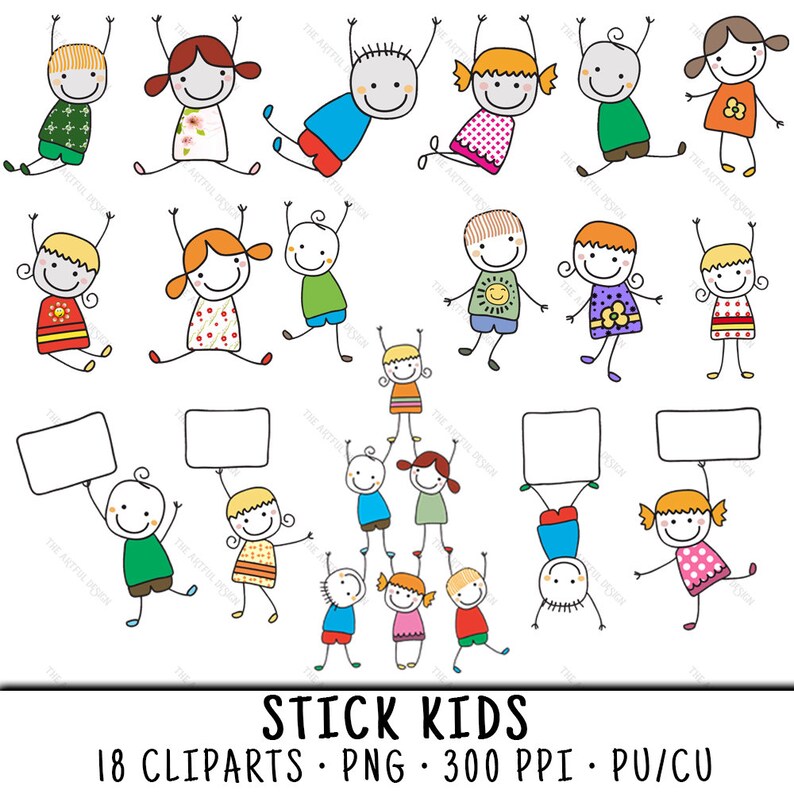 Stick Kid Clipart Stick Kid Clip Art Clipart Stick Kid Clip Etsy
