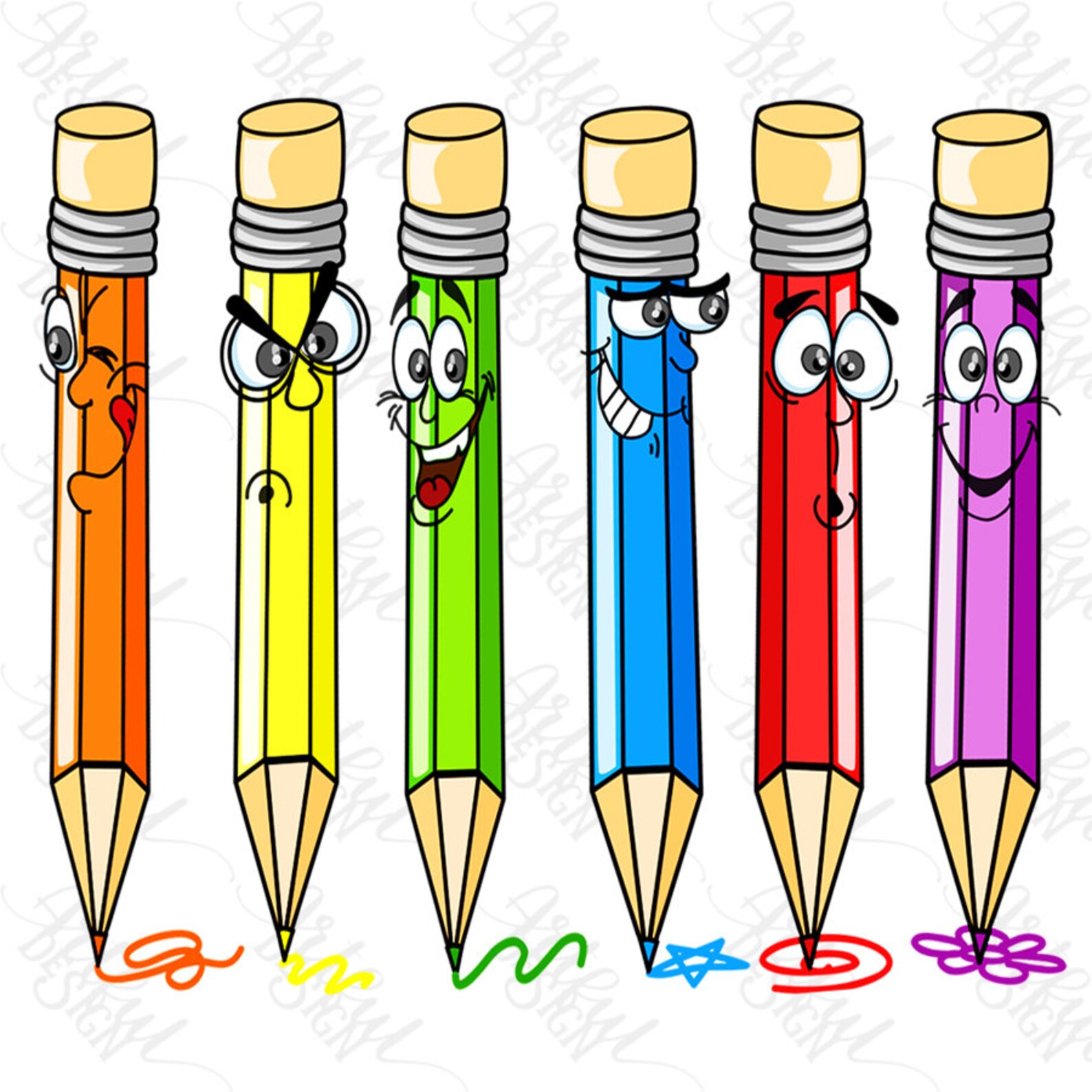 Crayons de dessin animé PNG crayon drôle crayons drôles PNG Etsy