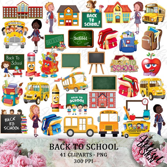School Clipart Back To School Png Chalkboard Clipart School Etsy