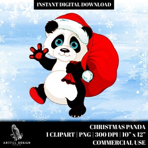 Panda de Noël PNG, Clipart de Panda de Noël, Noël PNG, Clipart de Noël Animal, ours de Noël, téléchargement numérique de Noël