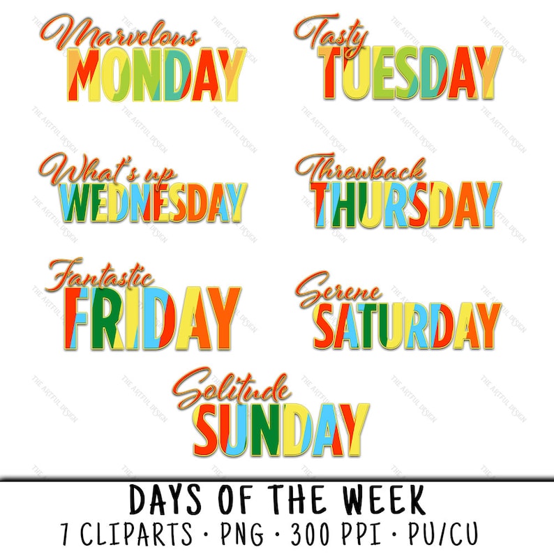 Monday Clipart Monday Clip Art Monday PNG Weekday Clipart | Etsy