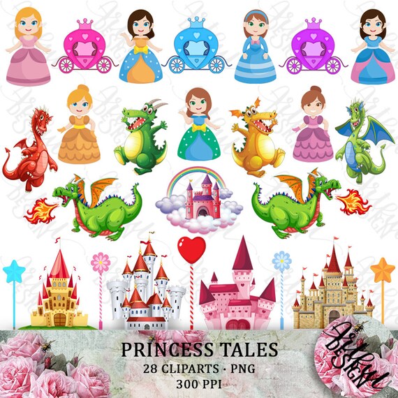 Fairytale Clipart Princess Clipart Dragon Clipart Castle Etsy