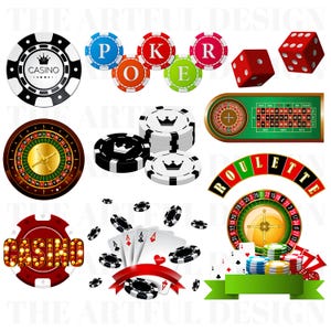 Casino PNG, Casino Clipart, Casino Digital Download, Roulette Wheel, Poker Card Chip and Dice, Casino Game Night, Playing Card, Casino Chip