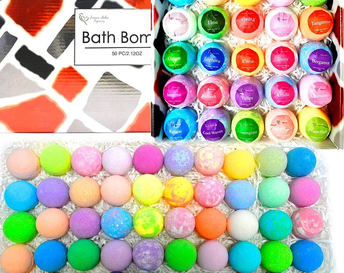 Bulk Bath Bombs Gift Set - 50 Natural Individually Wrapped Bath Bombs -for all the Family. Best Bath Bombs Party Favors