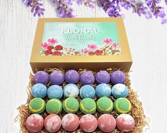 Floral Essential Oil Bath Bombs for Women. 24 Moisturizing Bath Bombs Gift Set - Best Holiday Gift for Mom, Wife, Friends!