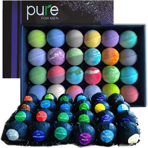 Valentines Men's Bath Bombs Gift Set. 24 Large Therapeutic Shea Bath Bombs for Men!
