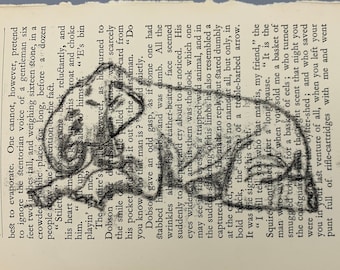 Monotype print slapende olifant: handgemaakt op vintage fotoboekpagina