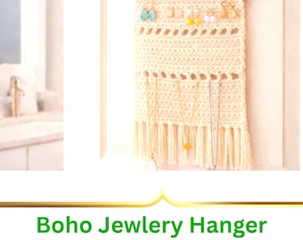 Patrón de ganchillo para organizador de joyas estilo boho / Puntos básicos / Organizador de pared (PDF)