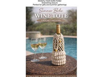 Patrón de bolso de vino de crochet estilo bohemio / Portabotellas de verano / Patrón de crochet para principiantes / Descarga instantánea en PDF