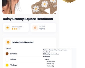 Diadema cuadrada de abuela bohemia – Patrón de banda de crochet en PDF – Accesorio de estilo hippie retro