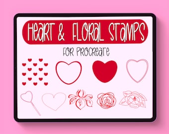 Hearts Flowers Procreate Stamps Valentines Love Cute Brushes Digital Download