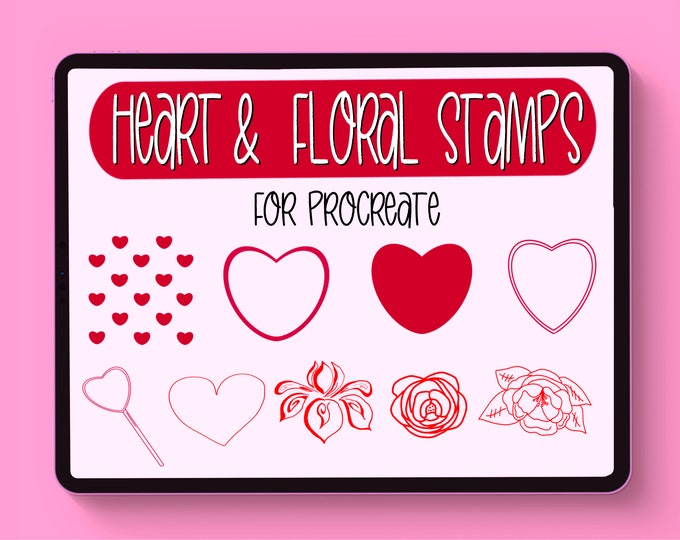 Hearts Flowers Procreate Stamps Valentines Love Cute Brushes Digital Download