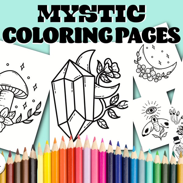 Mystic Spiritual Witchy Coloring Book Pages Digital Download Mushrooms