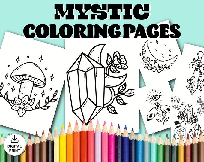 Coloring Book Pages Printable At Home Bundle Digital Download Adult Coloring Book Bold Mystic Spiritual Witchy Mushrooms Simple Big Designs