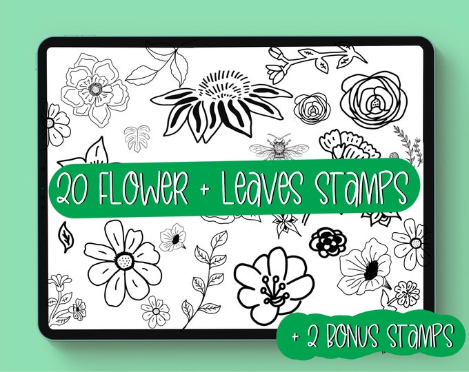 20 Flowers Leaves Nature Illustrations Procreate Stamps Brushes Digital Download
