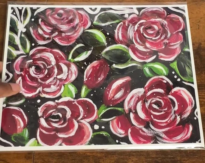 Red Roses Acrylic Painting 8x10 Print - Original Floral Wall Art - Romantic Home Décor - Gift for Art Lovers
