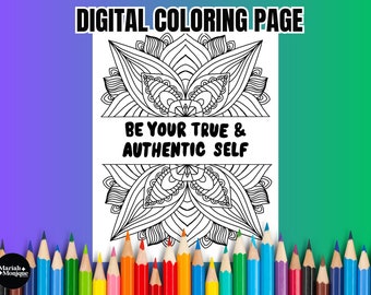 Inspirational Self Love Mandala Coloring Page, Digital Download