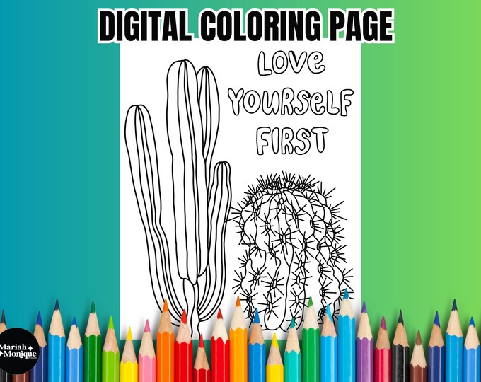Cactus Self Love Coloring Page | Digital Download