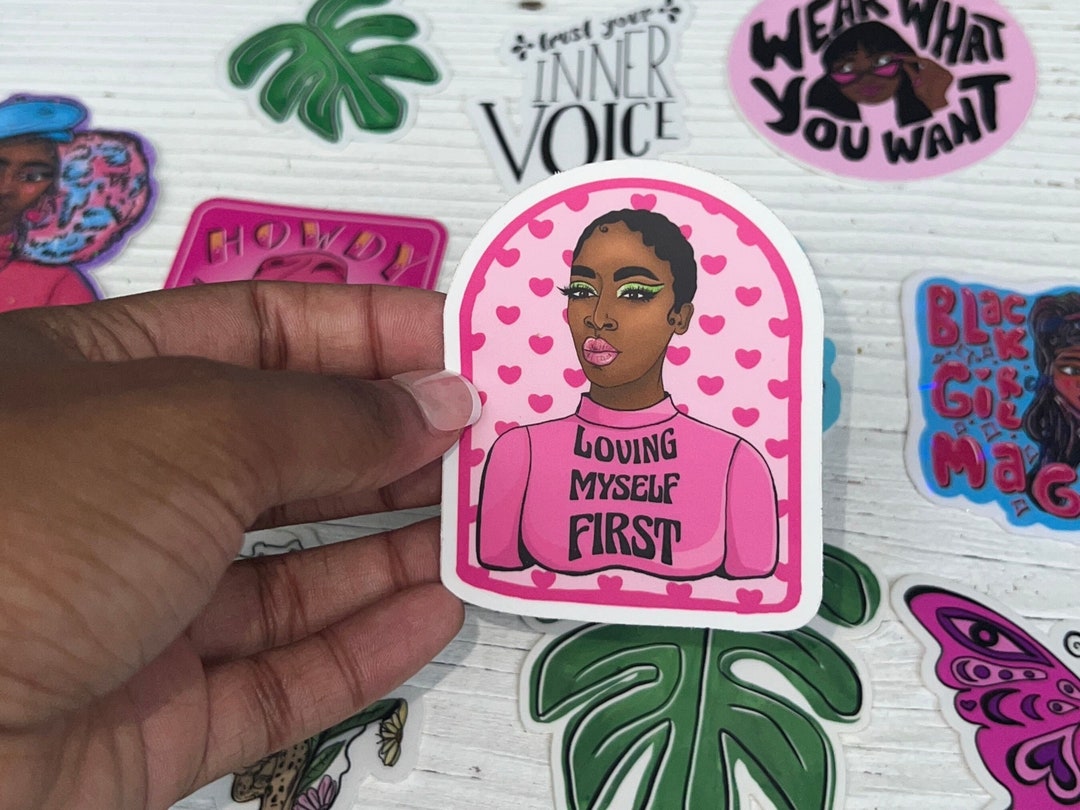 Love Yourself First Sticker: Black Woman Pink Matte Waterproof Vinyl ...