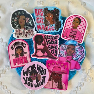 Black Girl 8 Pack Sticker Bundle | Black Woman,  3 in, Pin,k Vinyl Waterproof Stickers, Y2K, laptop stickers, aesthetic, cute, stationery
