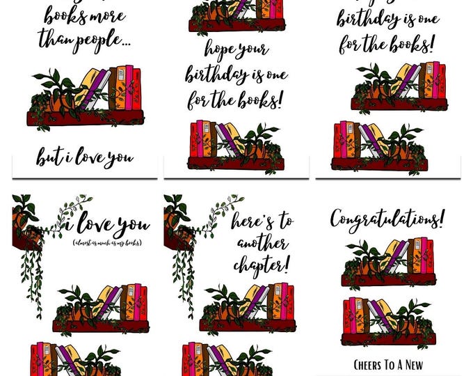 Book Lover Greeting Card Bundle 6 Pack Set Holiday Card Illustration