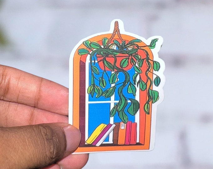 Bookshelf Vinyl Sticker Plant Lover Bookish Kindle Sticker Plants Illustration