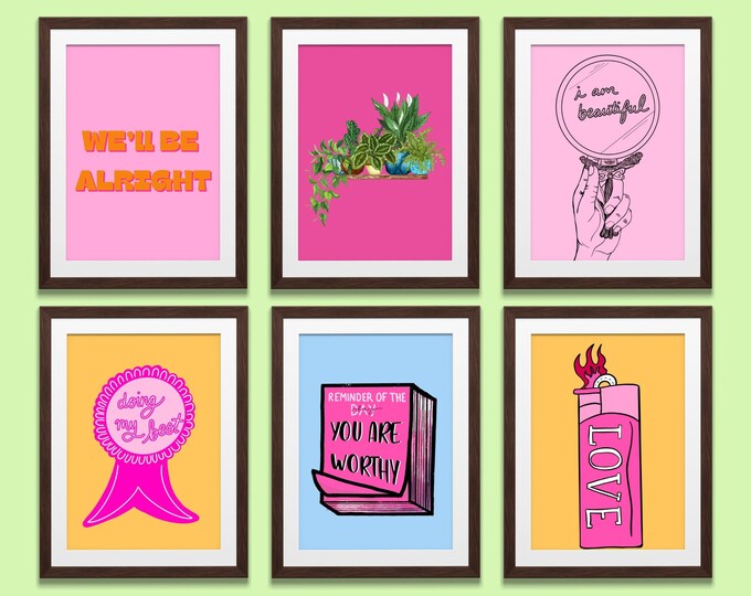 100 4x6 Pink Orange Aesthetic Gallery Wall Collage Kit, Digital Download, Preppy, Danish Pastel, Dorm Room, College, Gift for teens, Prints