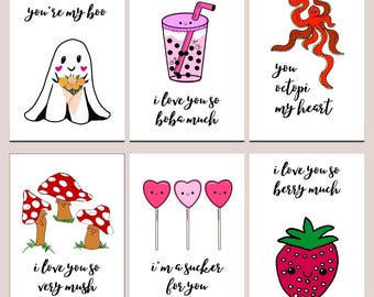 Love Greeting Card Bundle 6 Pack Set Holiday Card Illustration Couples Cards Valentines Day Cards Punny Greeting Cards For Partner,