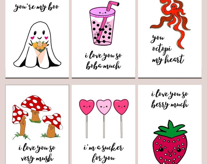 Love Greeting Card Bundle 6 Pack Set Holiday Card Illustration Couples Cards Valentines Day Cards Punny Greeting Cards For Partner,