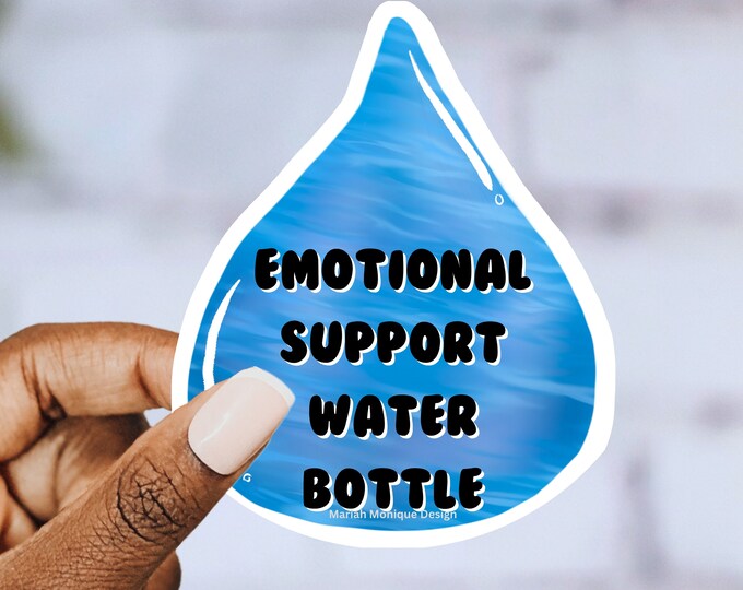 Emotional Support Water Bottle Sticker, Vinyl Waterproof, Water Drop, Blue, Cute Hydration Reminder