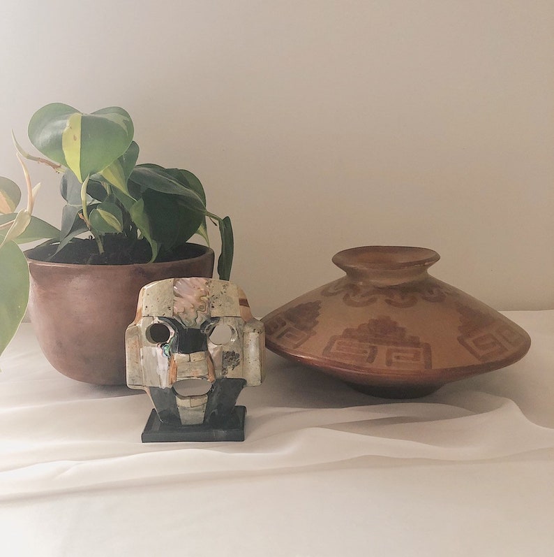 Vintage Mexican Folk Art Mayan Burial Mask Mexican Abalone Stone Mask Mexican Folk Art Shelf Decor Global Ethnic Decor Fine Art Ceramics Art Collectibles Delage Com Br