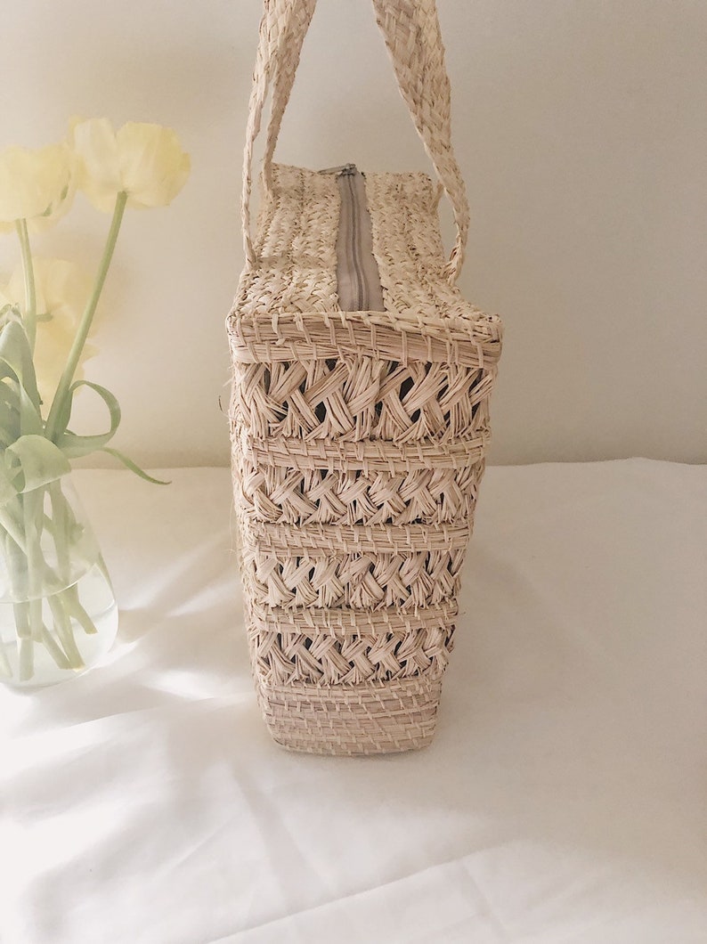 Vintage Woven Straw Handbag Woven Straw Bag Boho Woven Purse Vintage Woven Purse Braided Handles