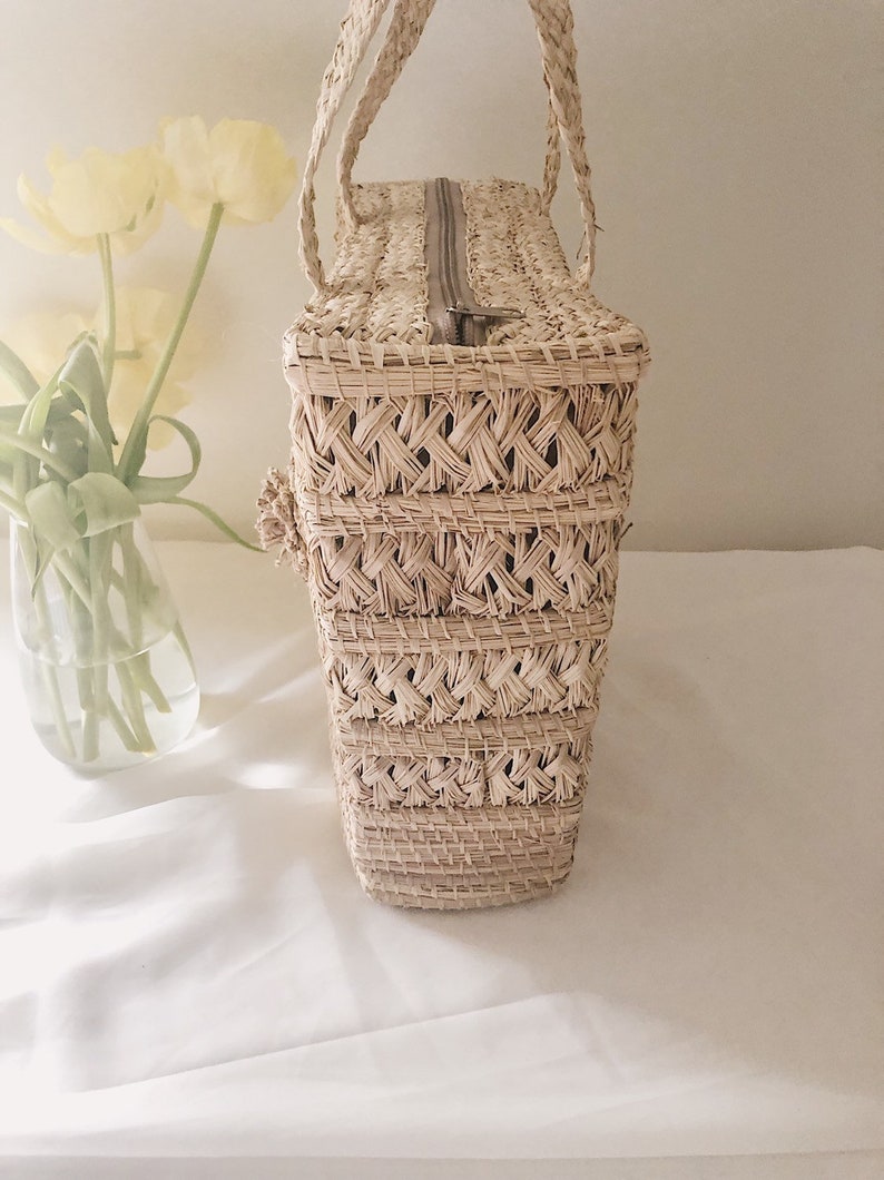 Vintage Woven Straw Handbag Woven Straw Bag Boho Woven Purse Vintage Woven Purse Braided Handles