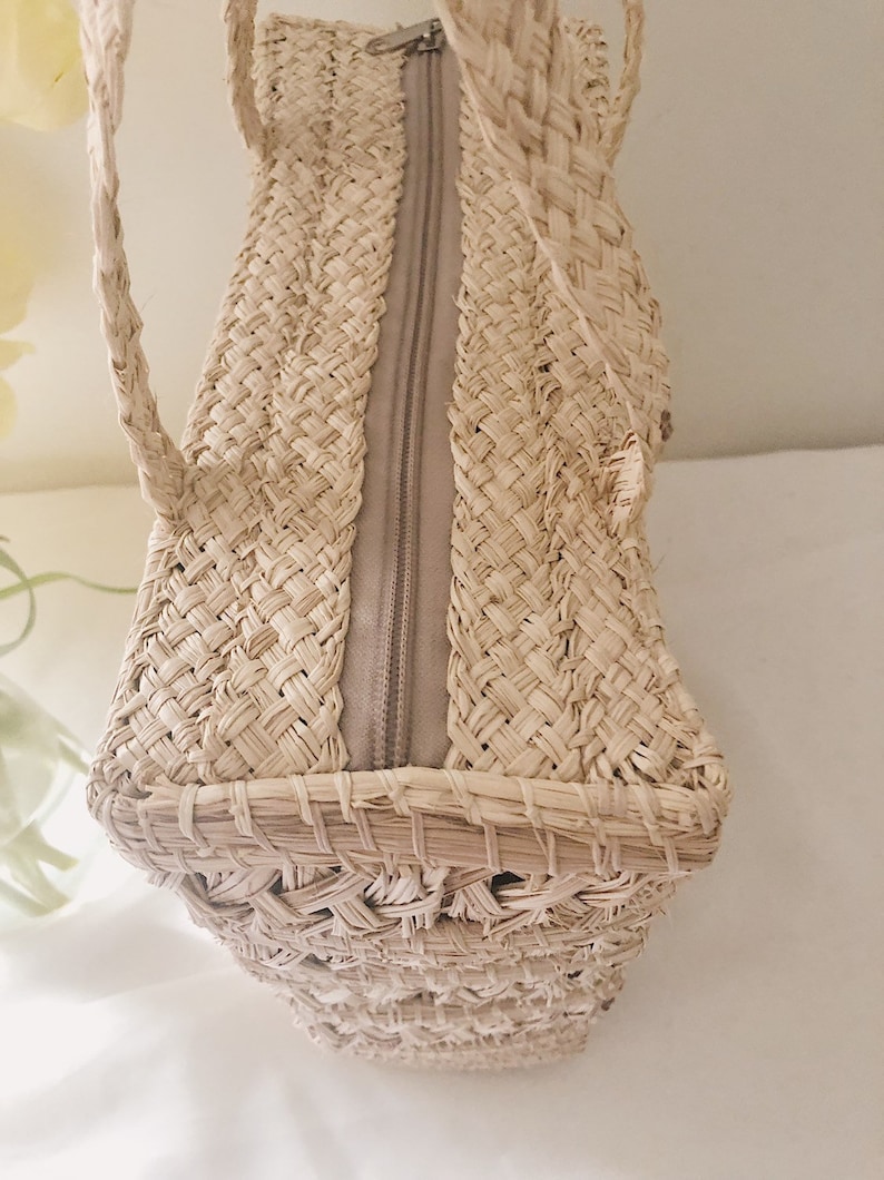 Vintage Woven Straw Handbag Woven Straw Bag Boho Woven Purse Vintage Woven Purse Braided Handles