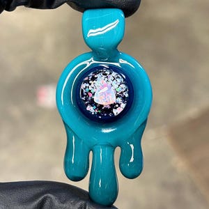 Glass Drip Pendant: Crushed Opal & Rainbow Opal Inlay