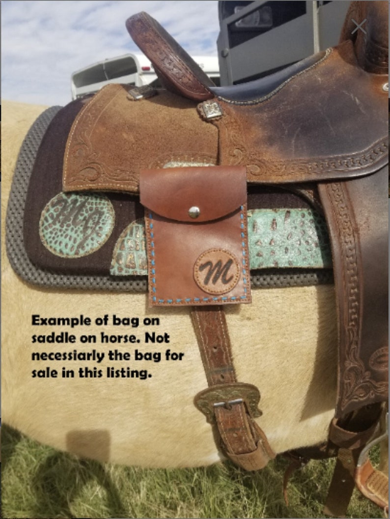Leather Saddle Bag W/ Turquoise Leather Inlay and Buckstitch Back Cinch