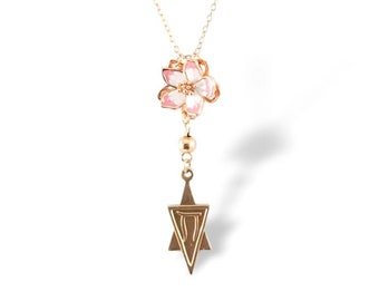 Star of David religious necklace gold filled upcycled Magen Chi necklace with enamel rose Jewish Judaism jewelry jewelry lovers gift