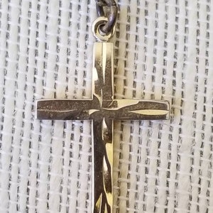 Vintage Damascene Cross Panel Charm Bracelet: Gold Filled, Praying Woman & Cross Charms image 3