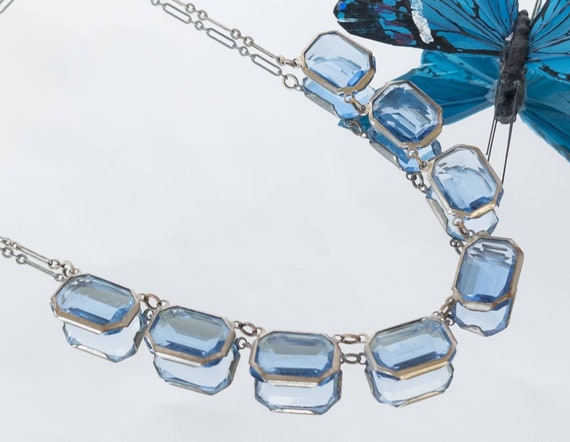 Early art deco faceted blue glass open back link … - image 3