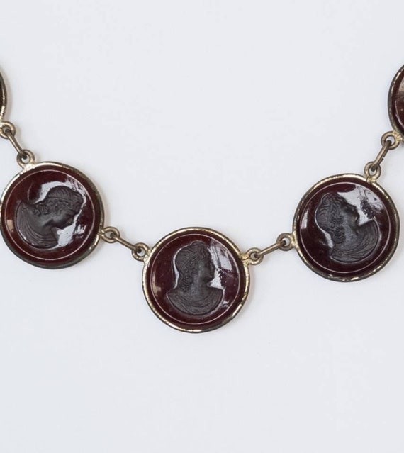 Rare art deco cameo necklace 1920s art deco red i… - image 4