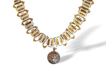 Antike Wundertätige Medaille Choker Halskette: Bücher-Kette, Mater Dolorosa Medaille