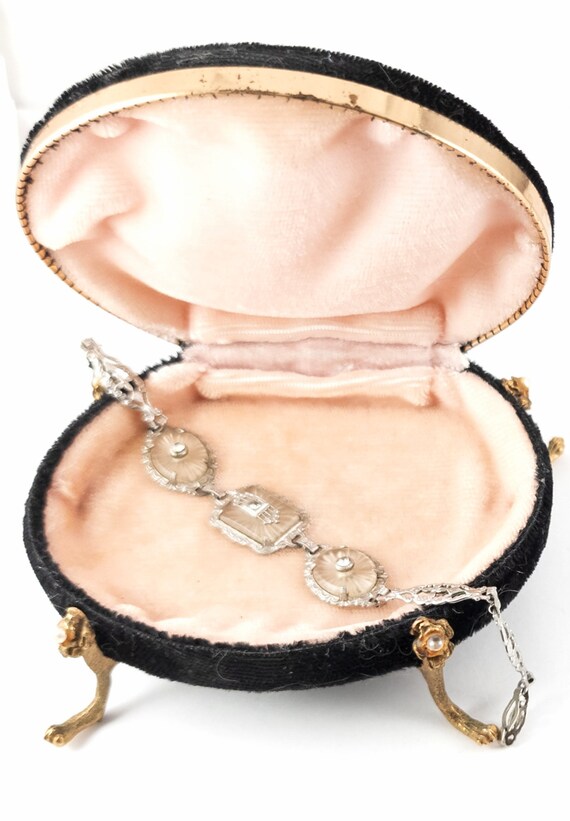 Antique camphor glass bracelet Edwardian rhodium … - image 2