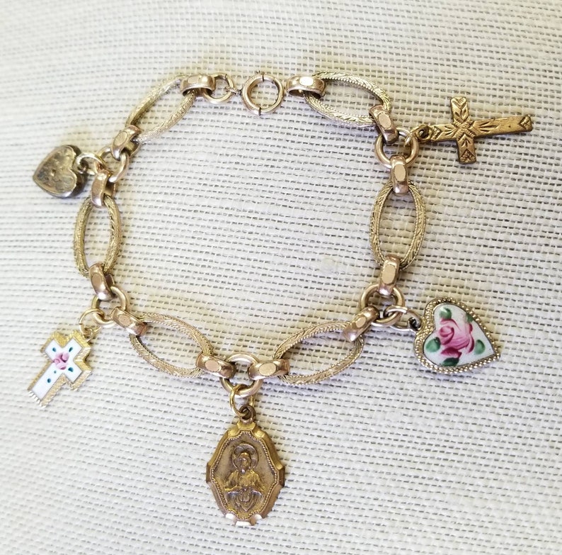 Vintage jewelry religious charm bracelet gold filled cross Etsy