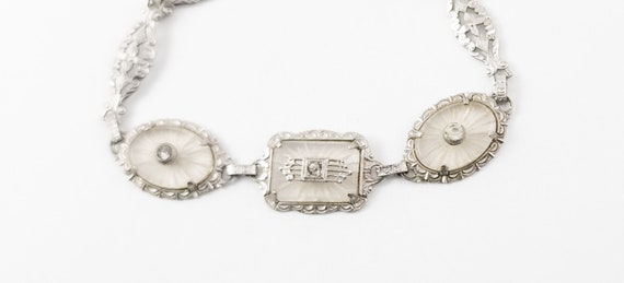 Antique camphor glass bracelet Edwardian rhodium … - image 3