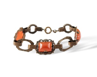 Antique carnelian glass bracelet gold filled 1920s art deco bracelet jewelry lovers gift