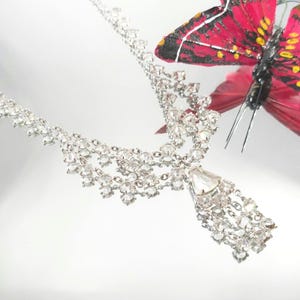 Collar de araña de cristal de roca antiguo: babero con festón eduardiano, joyería nupcial