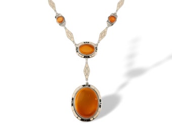 Antique root beer glass enamel necklace 1920s art deco jewelry lovers gift
